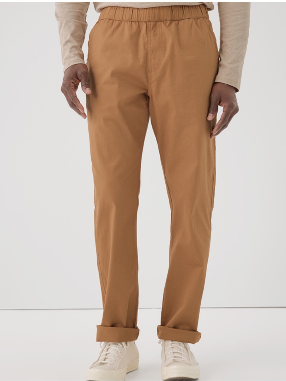 Pact Mens Organic Cotton Elastic Waist Drawstring Pants Camel Tan Size Medium